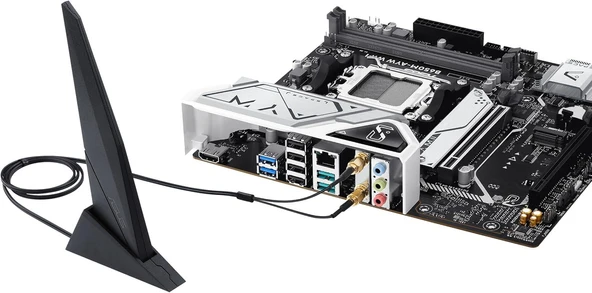 ASUS B650M-AYW WiFi AMD B650 Micro-ATX Anakart, DDR5, PCIe 5.0 M.2 Desteği, HDMI, Realtek 2.5Gb Ethernet, Wi-Fi 6, Arka USB 10Gbps Bağlantı Noktaları, Ön USB 5Gbps Tip-C, SATA 6 Gbps - Resim 3