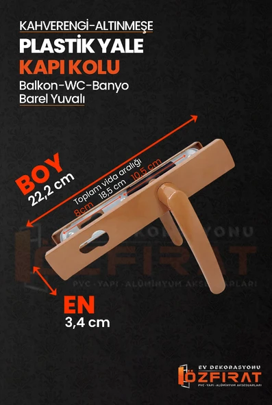 PVC Pimapen Plastik Yale Kapı Kolu – Balkon, Tuvalet (WC), Banyo – Kahverengi/Altınmeşe – (3 Takım) - Resim 2