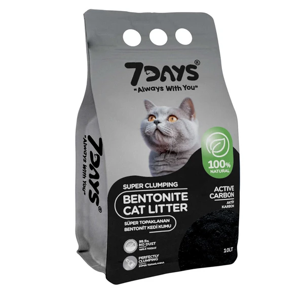 7Days Aktif Karbonlu Bentonit Kedi Kumu 10 Lt ürün görseli