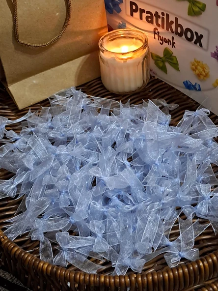 Pratikbox Mini Fiyonk / Tül 1cm'lik / Hediyelik / Süsleme / Mavi Renk / 50 Adet / ürün görseli 1