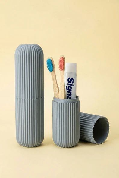 Gri - Seyahat Tipi Diş Fırçası, Makyaj Malzemesi Saklama Kabı, Çok Amaçlı Aksesuar Organizeri ürün görseli 1