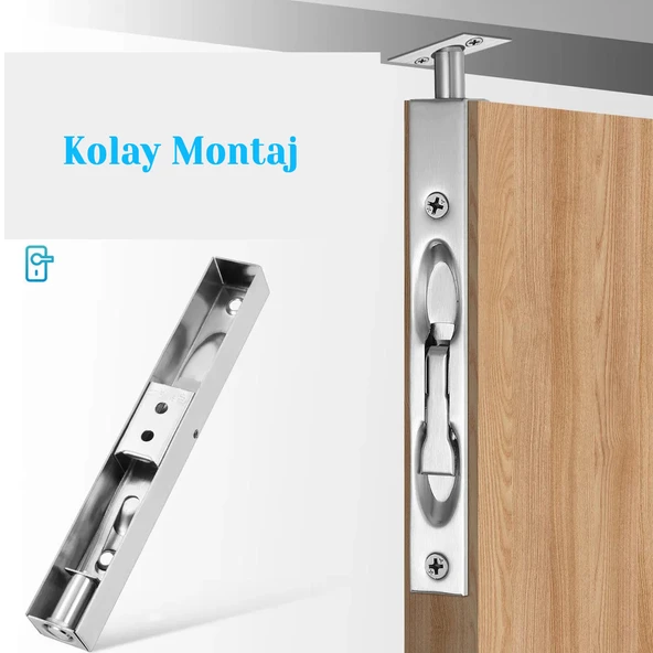 Paslanmaz Çelik 25 cm Gömme Kapı Sürgüsü Gizli Sessiz Çalışan Dayanıklı Profesyonel Kilit Mekanizma - Resim 7