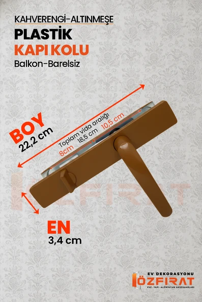 PVC Pimapen Plastik Balkon Kapı Kolu – Barelsiz – Altınmeşe/Kahverengi – (5 Takım) - Resim 2