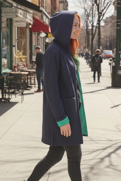 Günlük Renkli Kapüşonlu Spor Kadın Ceket - Resim 3