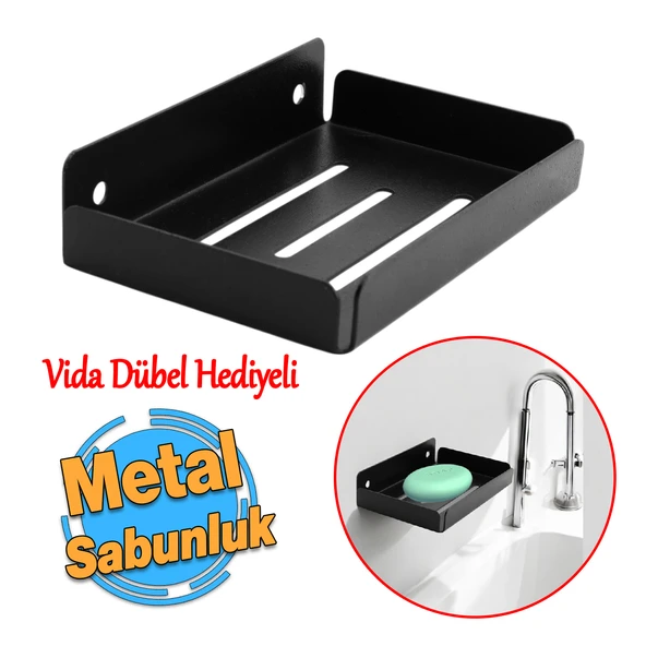 Siyah Renk Metal Katı Sabunluk Kalıp Sabun Koyma Aparatı Vidalı El Sabunluğu Duvara Monteli - Resim 6