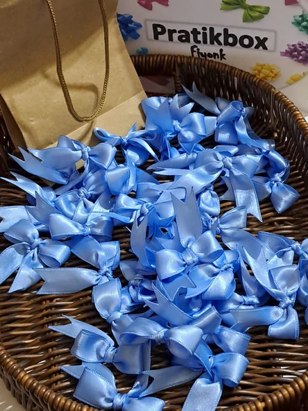 Pratikbox Fiyonk / Saten 2cm'lik / Hediyelik / Süsleme / Mavi Renk / 35Adet /Silikonlu ürün görseli 1