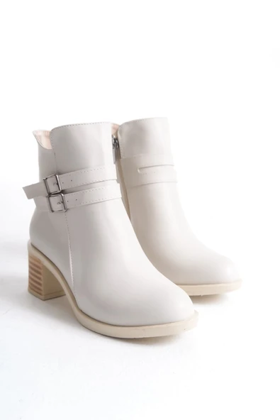 New Noemi Kadın Yüksek Topuklu Krem Deri Bot - Resim 4