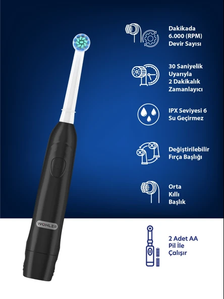 Wohler Değiştirilebilir Başlıklı Pilli Diş Fırçası Fda Onaylı - Resim 2