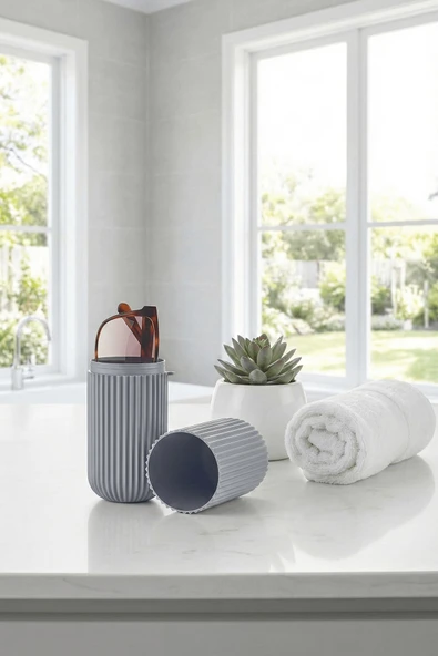 Gri - Seyahat Tipi Diş Fırçası, Makyaj Malzemesi Saklama Kabı, Çok Amaçlı Aksesuar Organizeri - Resim 4