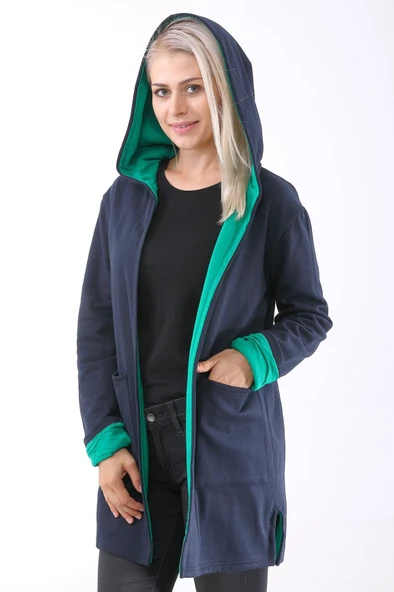 Günlük Renkli Kapüşonlu Spor Kadın Ceket - Resim 3