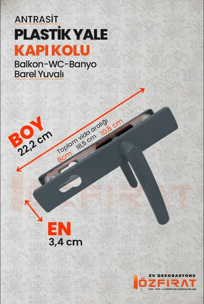 PVC Pimapen Plastik Yale Kapı Kolu – Balkon, Tuvalet (WC), Banyo – Antrasit – (40 Takım / 1 Koli) - Resim 2