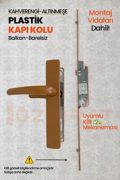 PVC Pimapen Plastik Balkon Kapı Kolu – Barelsiz – Altınmeşe/Kahverengi – (5 Takım) - Resim 3