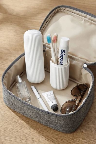 Beyaz - Seyahat Tipi Diş Fırçası, Makyaj Malzemesi Saklama Kabı, Çok Amaçlı Aksesuar Organizeri - Resim 5