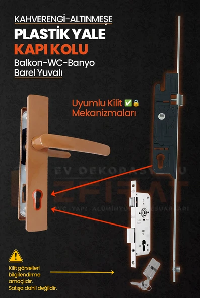PVC Pimapen Plastik Yale Kapı Kolu – Balkon, Tuvalet (WC), Banyo – Kahverengi/Altınmeşe – (3 Takım) - Resim 3
