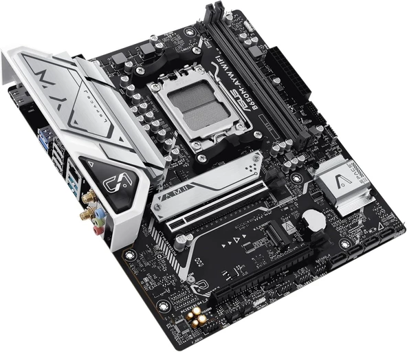 ASUS B650M-AYW WiFi AMD B650 Micro-ATX Anakart, DDR5, PCIe 5.0 M.2 Desteği, HDMI, Realtek 2.5Gb Ethernet, Wi-Fi 6, Arka USB 10Gbps Bağlantı Noktaları, Ön USB 5Gbps Tip-C, SATA 6 Gbps - Resim 5