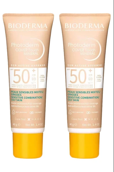 Bioderma Photoderm Cover Touch SPF50+ Very Light Karma Yağlı Ciltler Kapatıcı Etkili Renkli Güneş Kremi 40ml 2 Adet ürün görseli