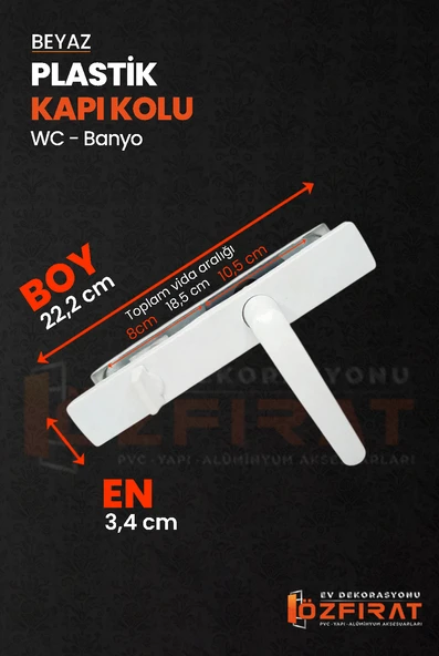 PVC Pimapen Plastik Banyo, Tuvalet, WC Kapı Kolu – Beyaz –  (3 Takım) - Resim 2