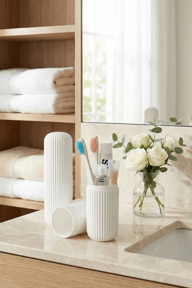 Beyaz - Seyahat Tipi Diş Fırçası, Makyaj Malzemesi Saklama Kabı, Çok Amaçlı Aksesuar Organizeri - Resim 2