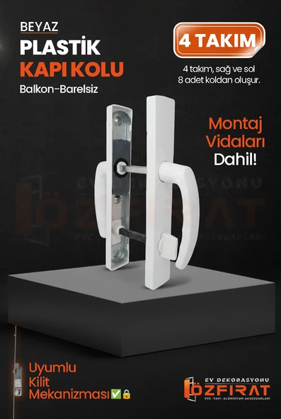 PVC Pimapen Plastik Balkon Kapı Kolu – Barelsiz – Beyaz – (4 Takım) ürün görseli 1