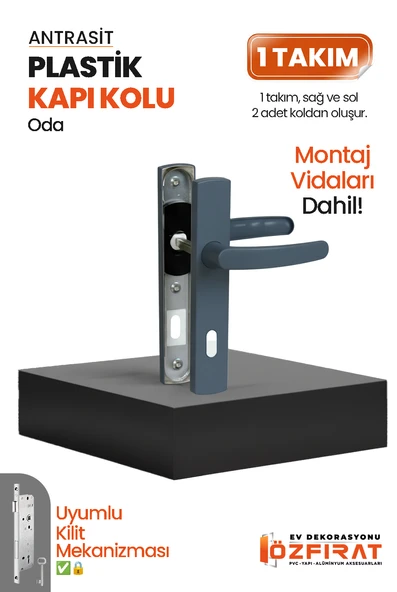 PVC Pimapen Plastik Oda Kapı Kolu – Antrasit – (1 Takım) ürün görseli 1