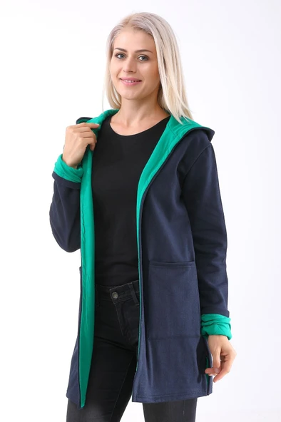 Günlük Renkli Kapüşonlu Spor Kadın Ceket - Resim 2