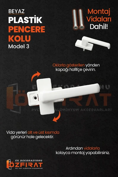 Pimapen PVC Pencere Kolu – Plastik – Beyaz – Model 3 – (1 Adet) - Resim 3
