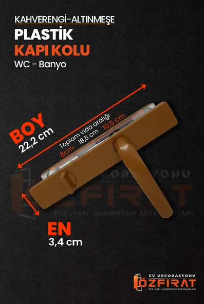 PVC Pimapen Plastik Banyo, Tuvalet, WC Kapı Kolu – Altınmeşe/Kahverengi –  (3 Takım) - Resim 2