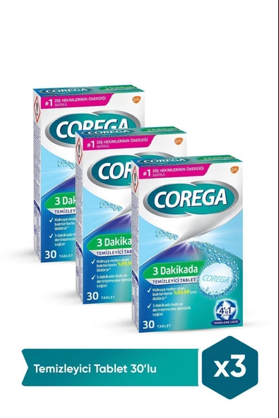 Corega 3 Dakikada Diş Protezi Temizleyici 30 Tablet 3 Adet ürün görseli