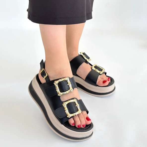 Stan Siyah Cilt Sandalet - Resim 4