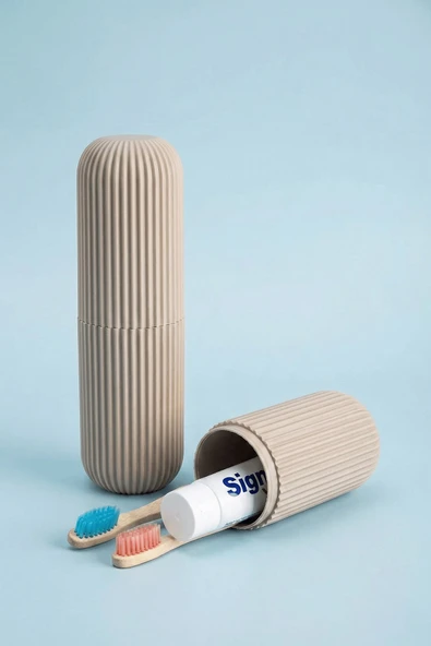 Bej - Seyahat Tipi Diş Fırçası, Makyaj Malzemesi Saklama Kabı, Çok Amaçlı Aksesuar Organizeri ürün görseli 1