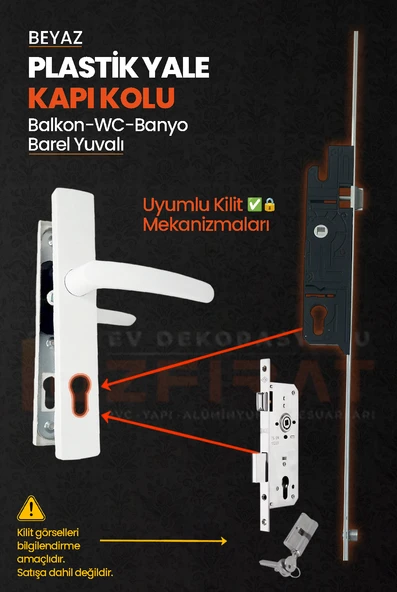 PVC Pimapen Plastik Yale Kapı Kolu – Balkon, Tuvalet (WC), Banyo İçin – Beyaz – (1 Takım) - Resim 3