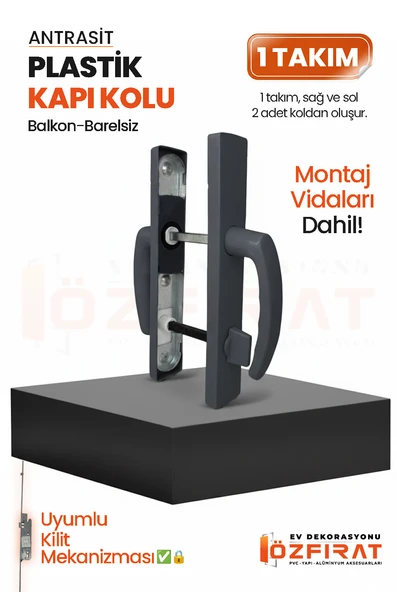 PVC Pimapen Plastik Balkon Kapı Kolu – Barelsiz – Antrasit – (1 Takım) ürün görseli 1