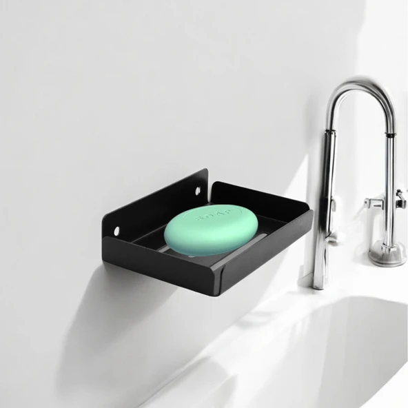 Siyah Renk Metal Katı Sabunluk Kalıp Sabun Koyma Aparatı Vidalı El Sabunluğu Duvara Monteli - Resim 3