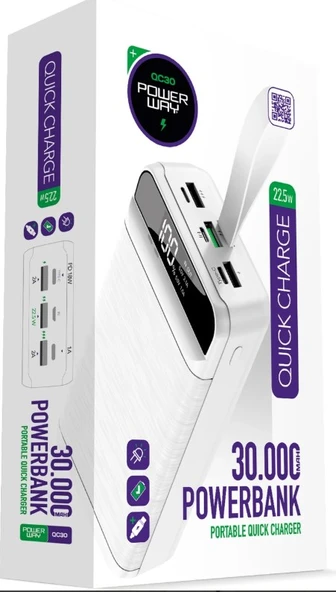 Powerway Pd 22.5W 30.000 Mah 3.0 Hızlı Şarj (Gerçek 30.000 Mah ) QC30 Powerbank - Resim 3