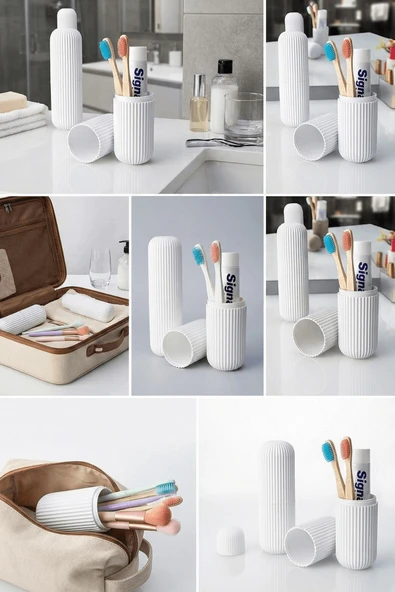 Beyaz - Seyahat Tipi Diş Fırçası, Makyaj Malzemesi Saklama Kabı, Çok Amaçlı Aksesuar Organizeri - Resim 8