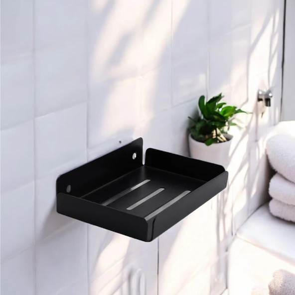 Siyah Renk Metal Katı Sabunluk Kalıp Sabun Koyma Aparatı Vidalı El Sabunluğu Duvara Monteli - Resim 4