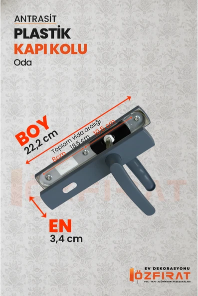 PVC Pimapen Plastik Oda Kapı Kolu – Antrasit – (1 Takım) - Resim 2