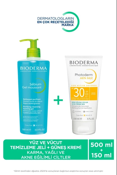 Bioderma Sebium Foaming Gel 500 ml & Photoderm AKN Mat Güneş Kremi 150ml ürün görseli