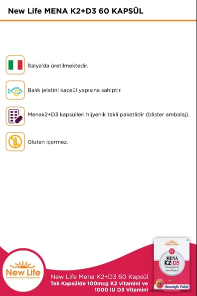New Life Mena K2+D3 60 Kapsül 2 Adet - Resim 3
