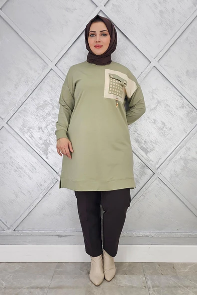 KADIN CEBİ KOMBİN VE AKSESUAR DETAYLI TESETTÜR TUNİK - Resim 3