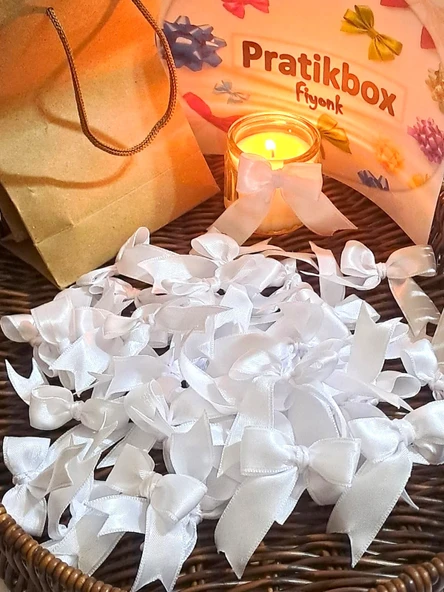 Pratikbox Pratikbox Fiyonk / Saten 2cm'lik / Hediyelik / Süsleme / Nişan/ Beyaz Renk / 35 Adet / Silikonlu ürün görseli 1