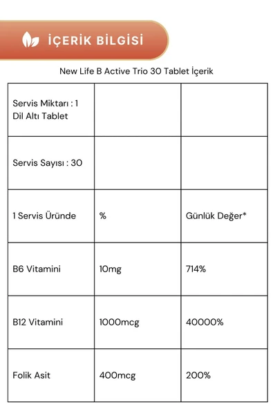 New Life B12 Plus 60 Tablet & New Life B Active Trio Dil Altı 30 Tablet - Resim 4