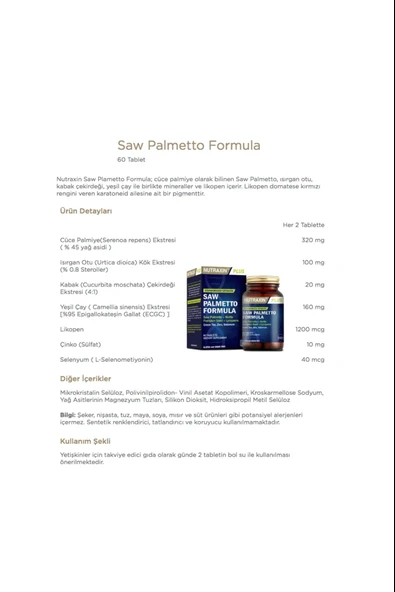 Nutraxin Saw Palmetto Formula 60 Tablet+ Bromelain 60 Kapsül + Keratin Formula 60 Tablet - Resim 2