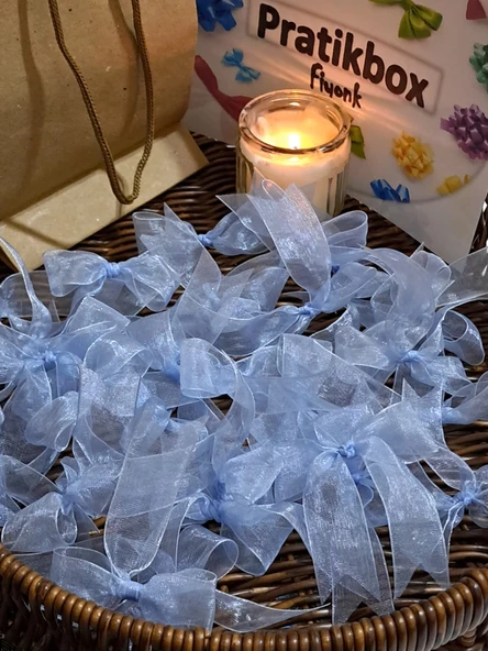 Pratikbox Fiyonk / Tül 2cm'lik / Hediyelik / Süsleme / MAVİ Renk / 50 Adet ürün görseli 1