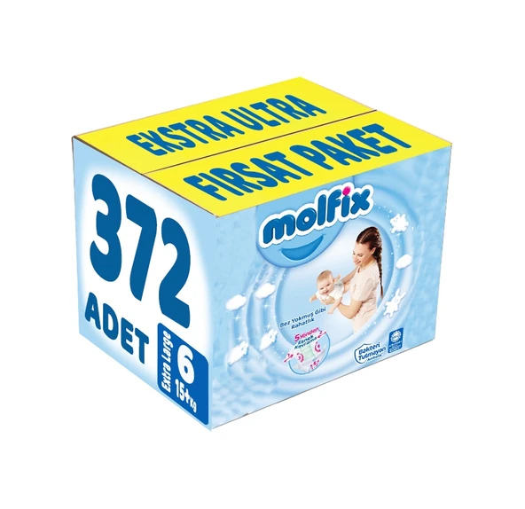 Molfix Bebek Bezi 6 Numara Xlarge Ekstra Ultra Fırsat Paketi 372 Adet 6'lı ürün görseli