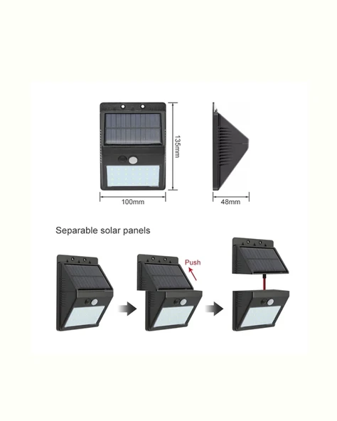 Solar Enerjili 20 Led Duvar Lambası | Hareket Sensörlü, Su Geçirmez, Kablo Gerektirmez - Resim 3