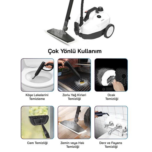Sinbo 2000W 5 Bar Yüksek Basınçlı 2 Litre 15 Başlıklı 110 Derece Profesyonel Buharlı Temizleyici SSC-6428 - Resim 2