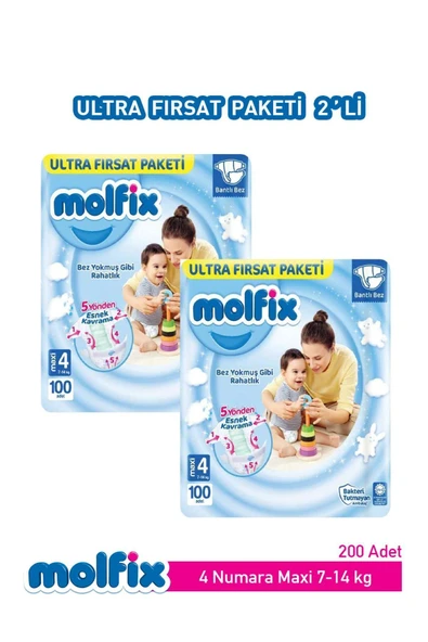 Molfix Bebek Bezi Ultra Fırsat Paketi Maxi 4 Numara 100 Adet X 2 Paket ürün görseli