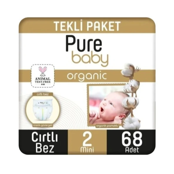 Pure Baby Bebek Bezi Pamuk 2'li Jumbo 2 Mini 3-6 Kg 68'li ürün görseli