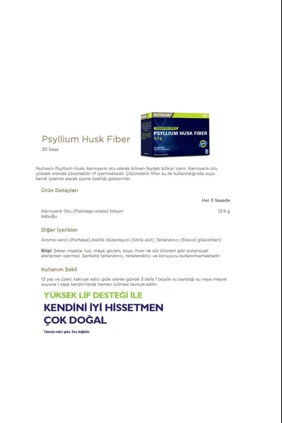Nutraxin Psyllium Husk Fiber 4 g x 30 Saşe 3 Adet - Resim 2